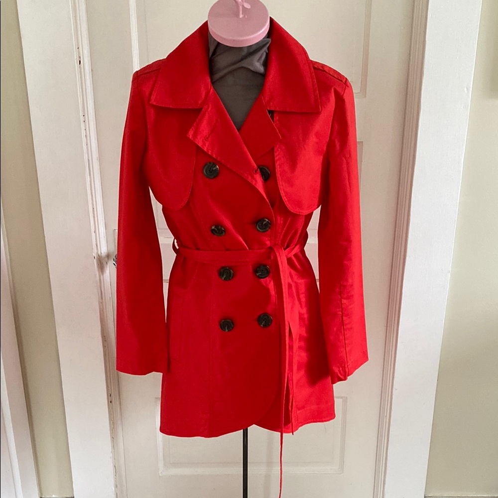 CAbi Womens Style‎ 334 Convertible Red Stretch Cotton Trench Jacket Size 4